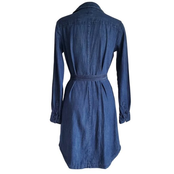 A New Day 100% Cotton Chambray Denim Shirtdress Deep Blue Cowgirl Tie Belt S - Picture 2 of 16